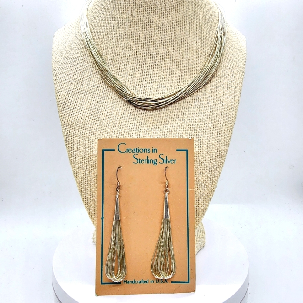 Creations In Sterling Sliver Muli Strand Liquid Necklace & Earrings